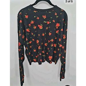 wild fable Black Long Sleeve Floral Tee with Red Roses